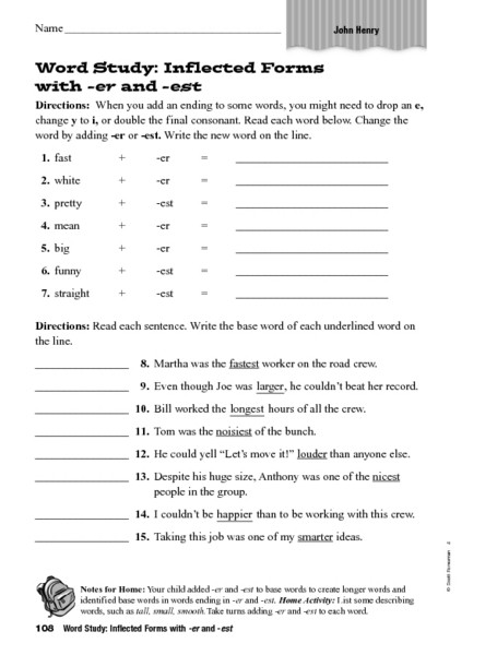 Suffix Worksheets for 4th Grade Suffixes Er Est Worksheet for 4th Grade