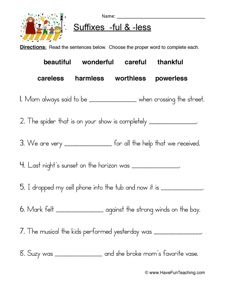 Suffixes Worksheets 4th Grade Suffix Ful and Less Worksheet