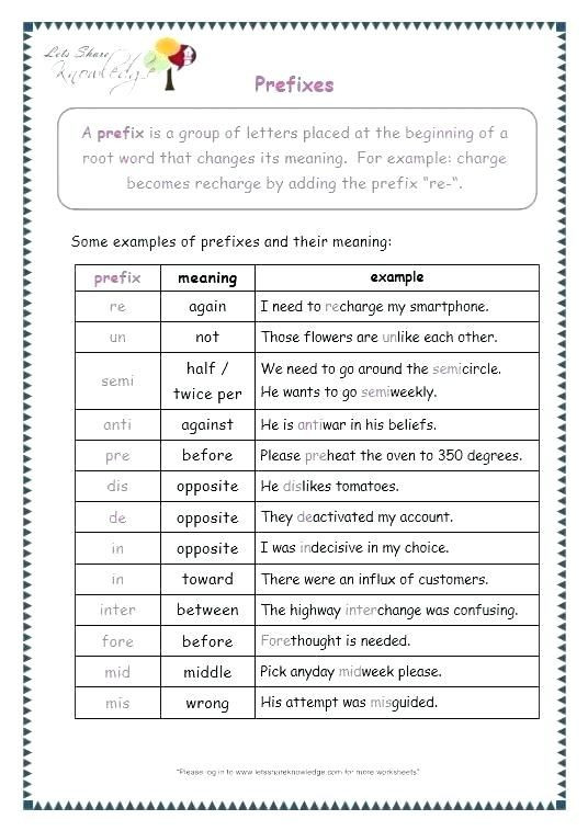 Suffixes Worksheets for 3rd Grade Free Printable Prefix Suffix Worksheets Middle School
