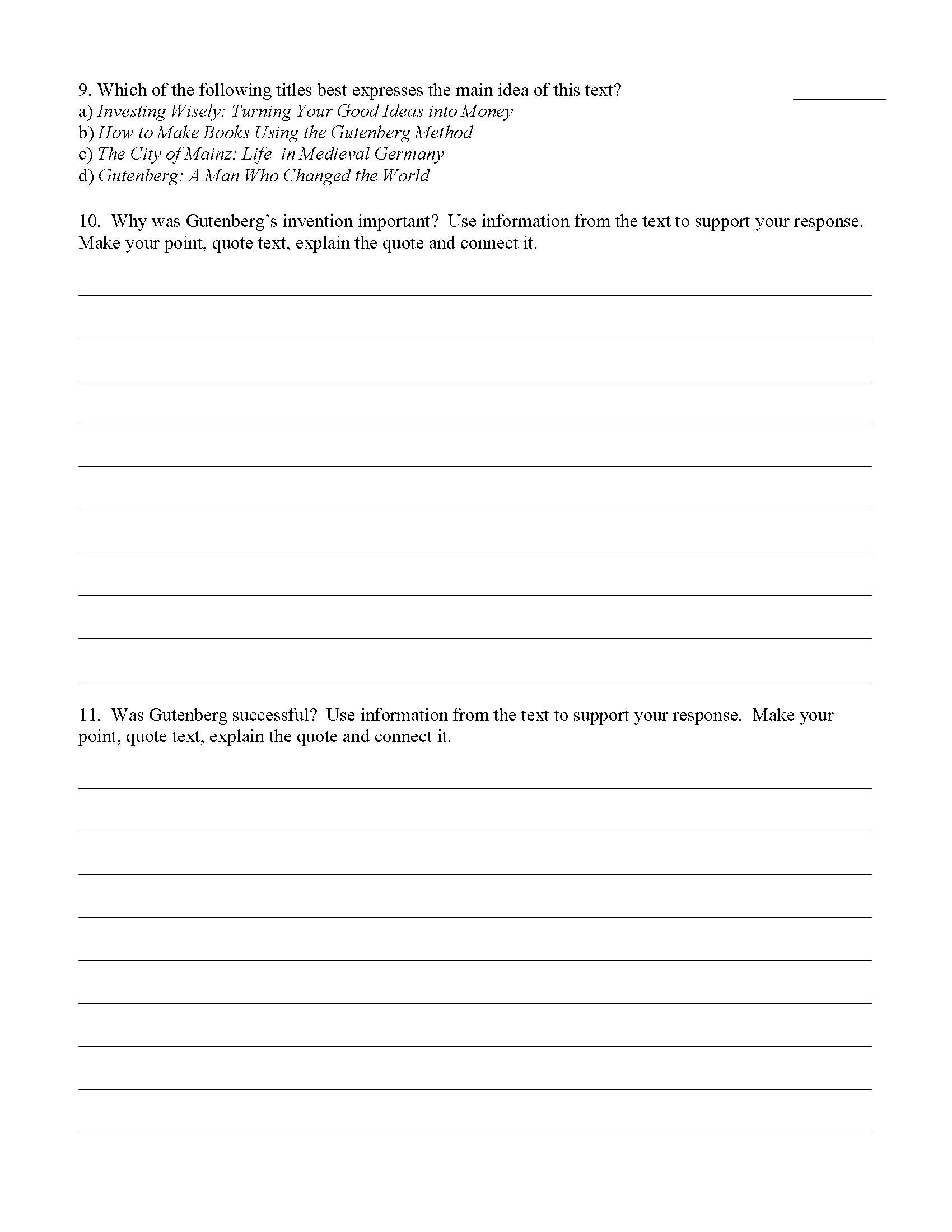 Summary Worksheets 5th Grade Summary Test 1