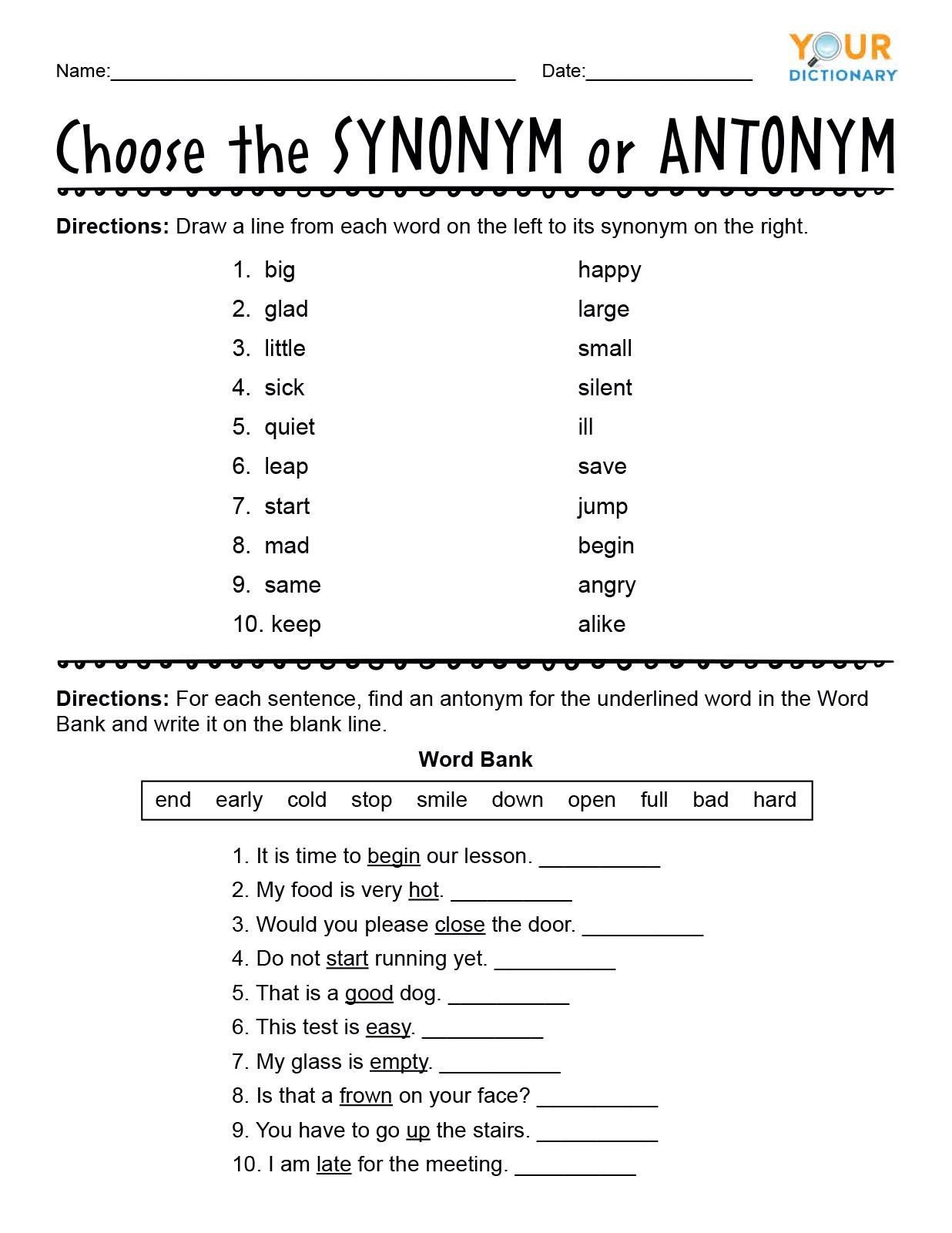 Synonyms Worksheet First Grade First Grade Synonyms and Antonyms Worksheets