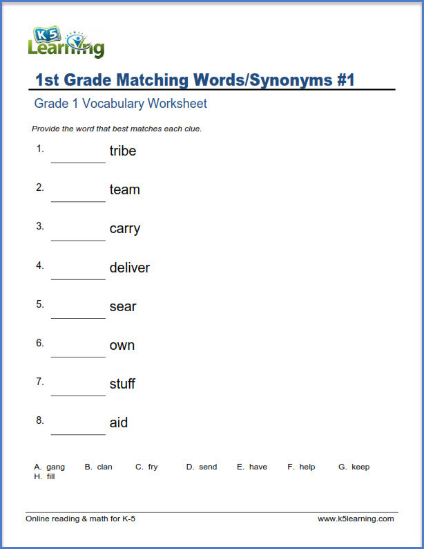 Synonyms Worksheet First Grade First Grade Vocabulary Worksheets – Printable and organized