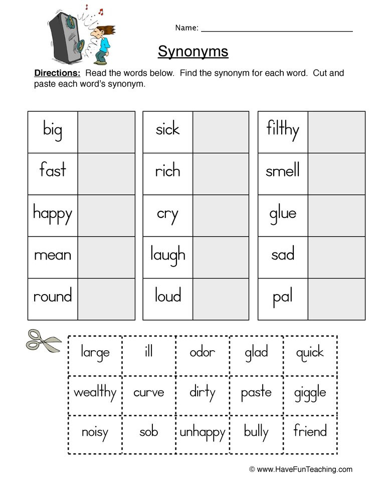 Synonyms Worksheet First Grade Match Synonyms Worksheet