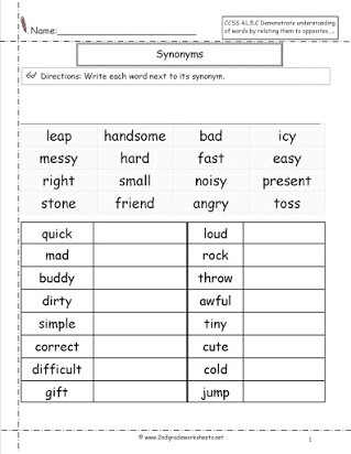 Synonyms Worksheet First Grade Synonym Antonym Free Worksheet