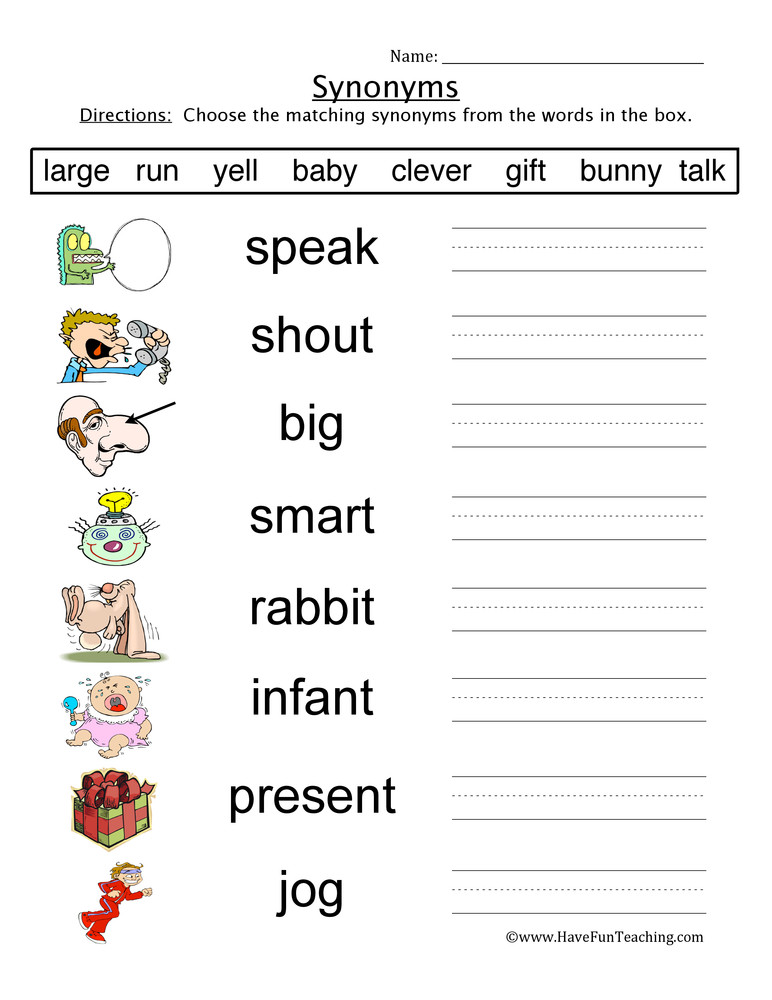 Synonyms Worksheet First Grade Synonyms Word Bank Worksheet