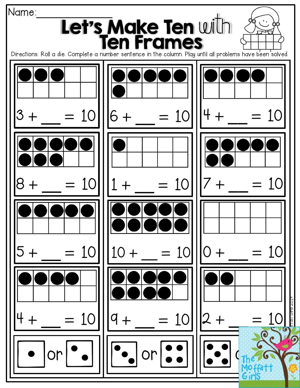 Ten Frame Worksheets First Grade Back to School Packets