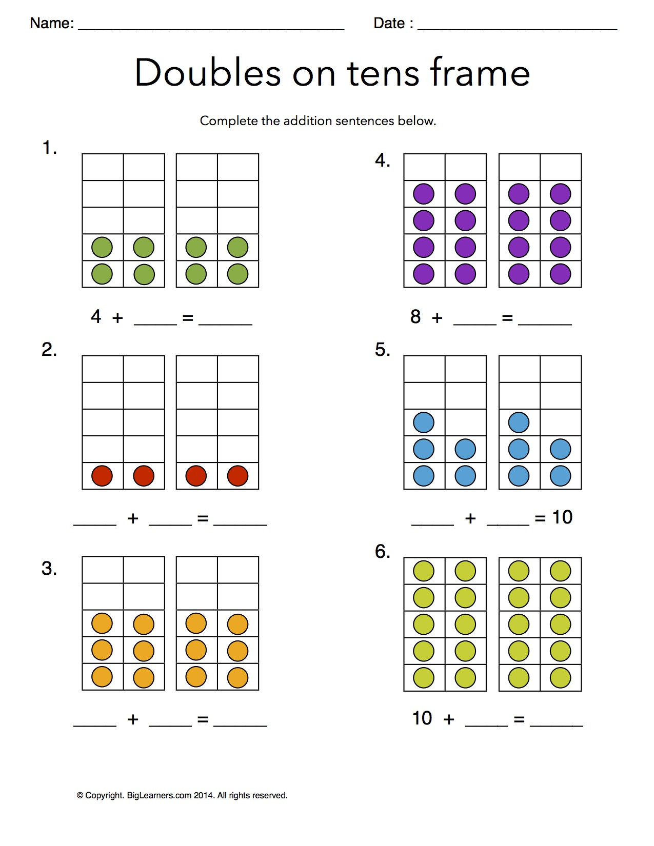 Ten Frame Worksheets First Grade Grade 1 Free Mon Core Math Worksheets