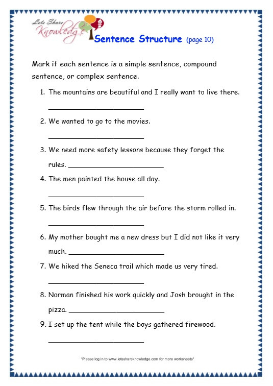 Text Structure Worksheets 4th Grade Grade Grammar topic Sentence Structure Worksheets Lets 4th
