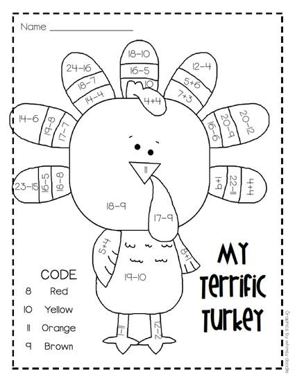 Thanksgiving Math Worksheets 5th Grade My Terrific Turkey&quot; Free Addition &amp; Subtraction Worksheet