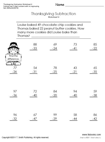 Thanksgiving Math Worksheets 5th Grade Thanksgiving Subtraction Worksheets 4 and 5