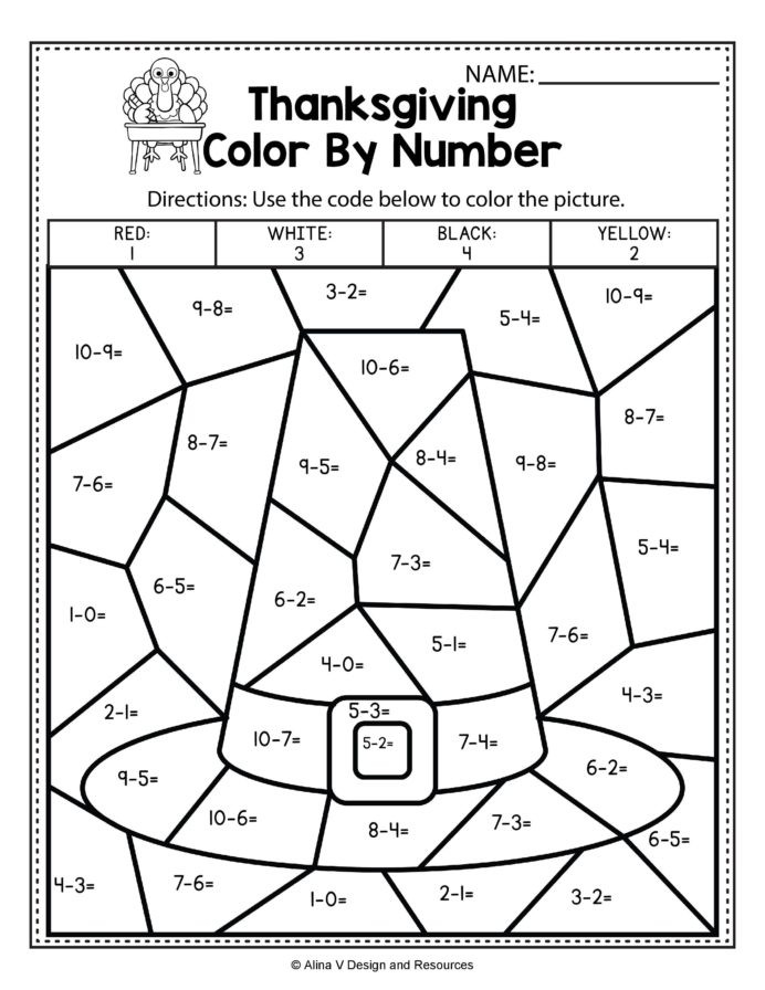 Thanksgiving Math Worksheets 5th Grade Worksheet Thanksgiving Color by Number Subtraction Math