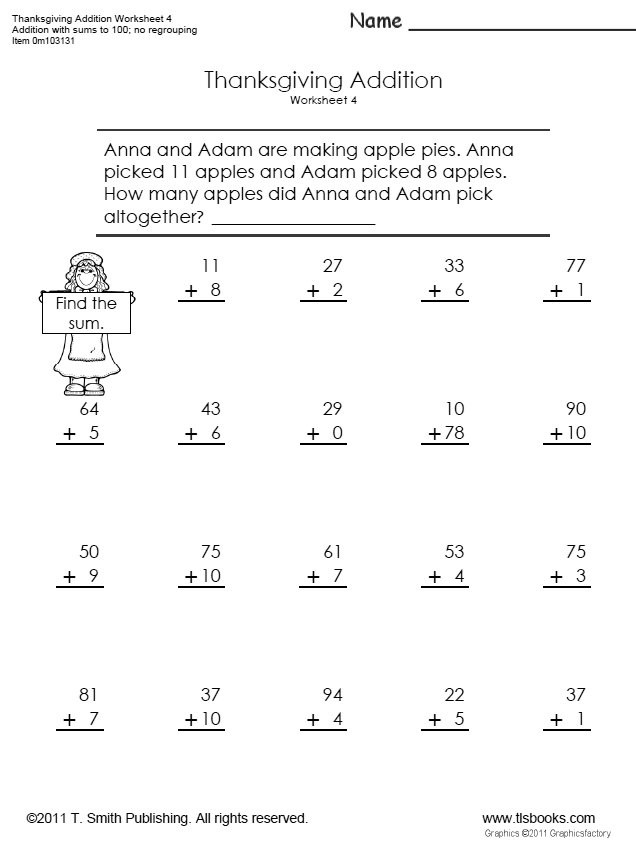 Thanksgiving Math Worksheets First Grade Thanksgiving Addition Worksheet Set for First Grade
