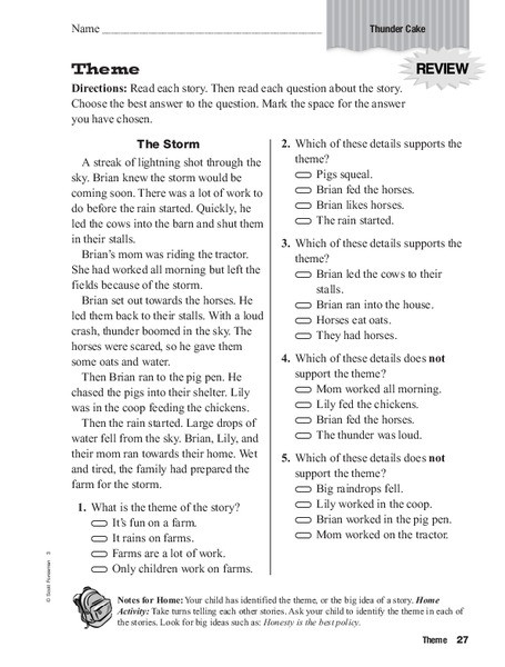 Theme Worksheets 2nd Grade theme Worksheet for 2nd 3rd Grade