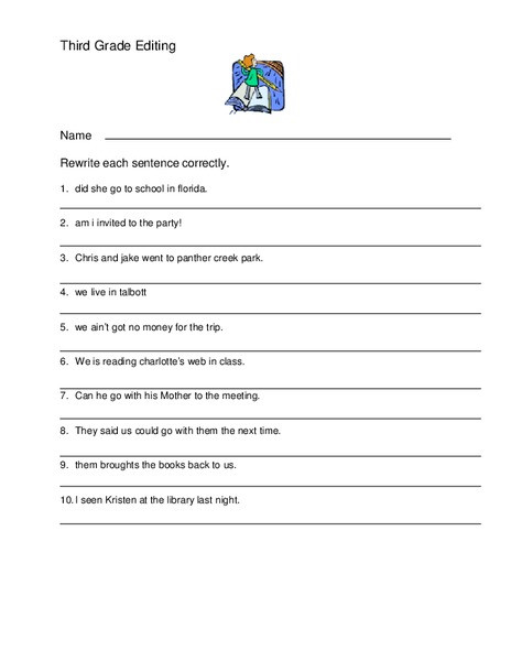 Third Grade Editing Worksheets Third Grade Editing Worksheet for 3rd 4th Grade