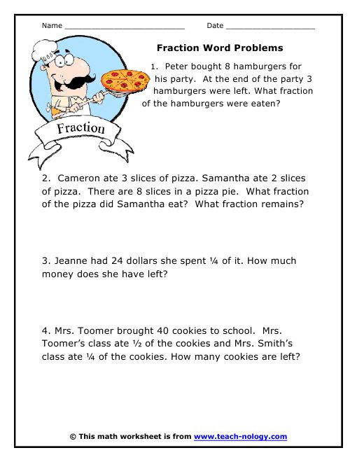 Third Grade Fraction Word Problems Math Fraction Word Problems Lessons Tes Teach