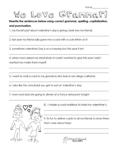 Third Grade Grammar Worksheet Valentine S Day Grammar Free Worksheet for 3rd Grade and Up