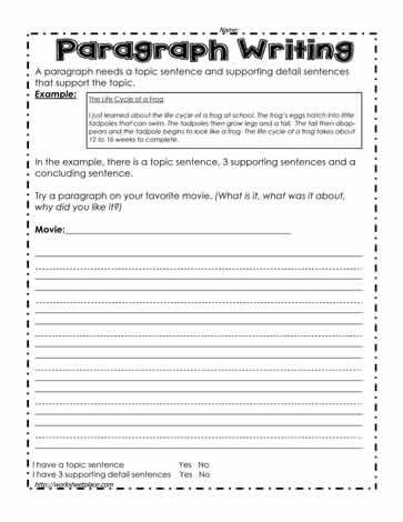 Topic Sentence Worksheets 3rd Grade Paragraph Writing Worksheet