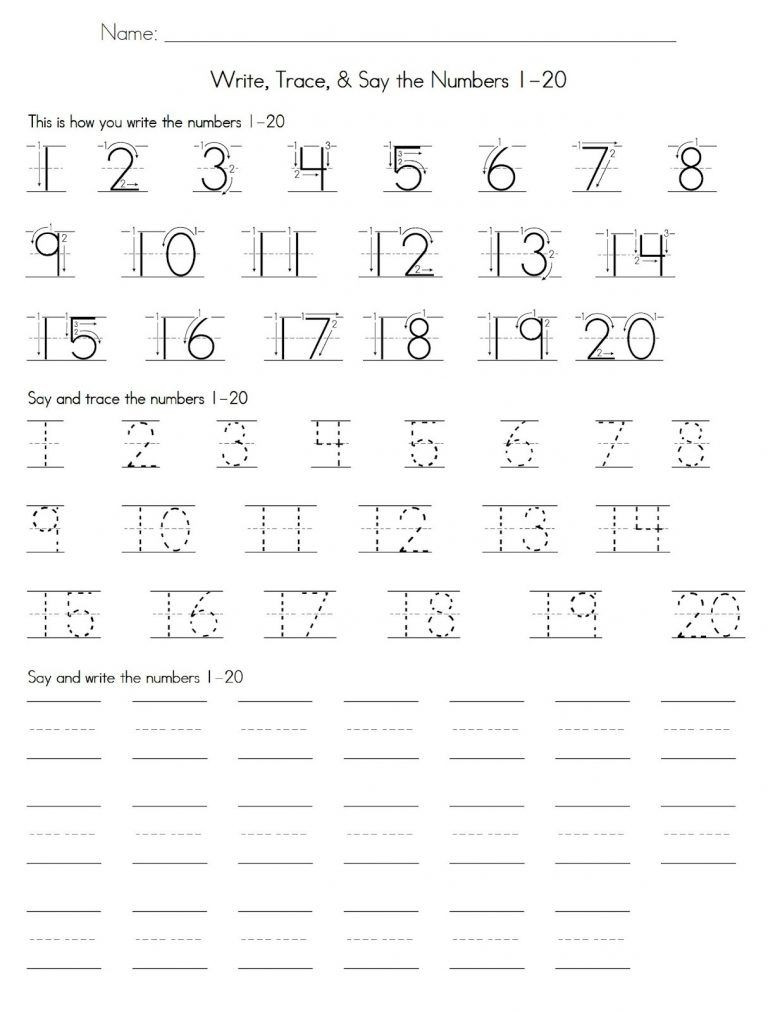 Tracing Numbers 1 20 Printable Trace Number 1 20 Worksheets