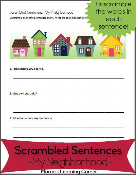 Unscramble Sentences Worksheets 1st Grade Scrambled Sentences Worksheet My Neighborhood