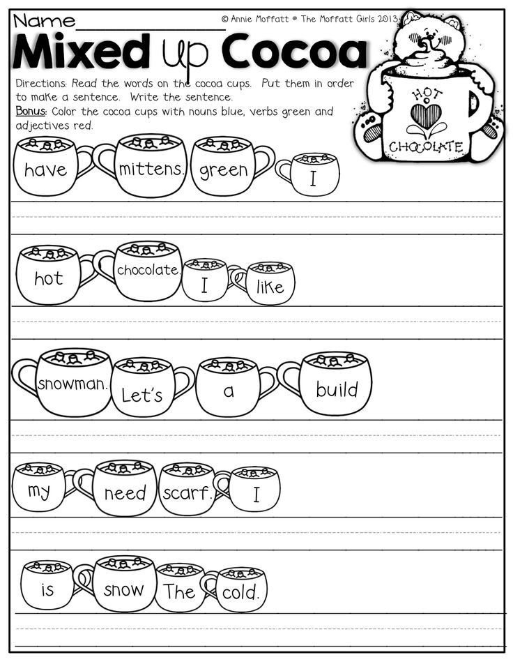 Unscramble Sentences Worksheets 1st Grade Winter Math and Literacy Packet First Grade