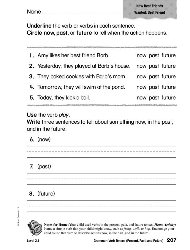 Verb Tense Worksheets 2nd Grade Grammar Verb Tenses Present Past and Future Worksheet