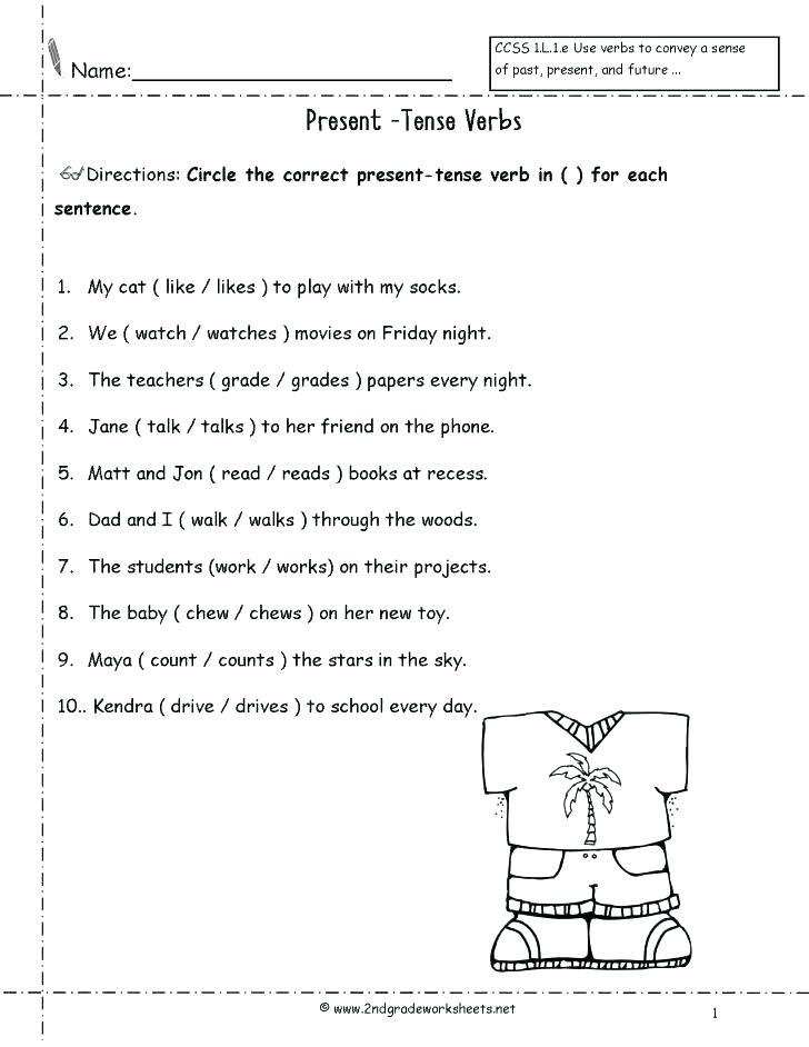 Verb Tense Worksheets 2nd Grade Verbs Worksheet Math Past Tense Verb Worksheets First Grade
