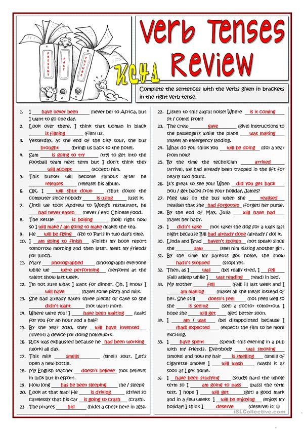 Verb Tense Worksheets 3rd Grade B1 Verb Tenses Review 1 2 English Esl Worksheets for