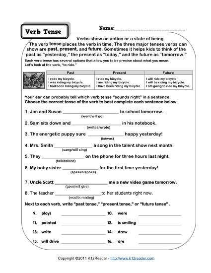 Verb Tense Worksheets 3rd Grade Verb Tense Worksheets