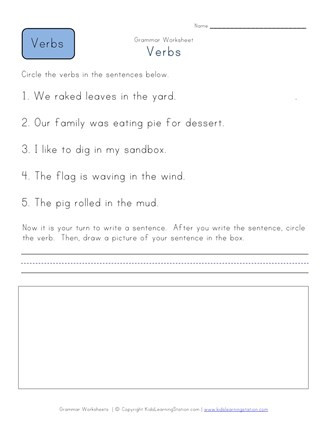 Verbs Worksheet First Grade Circle the Verbs Worksheet 1