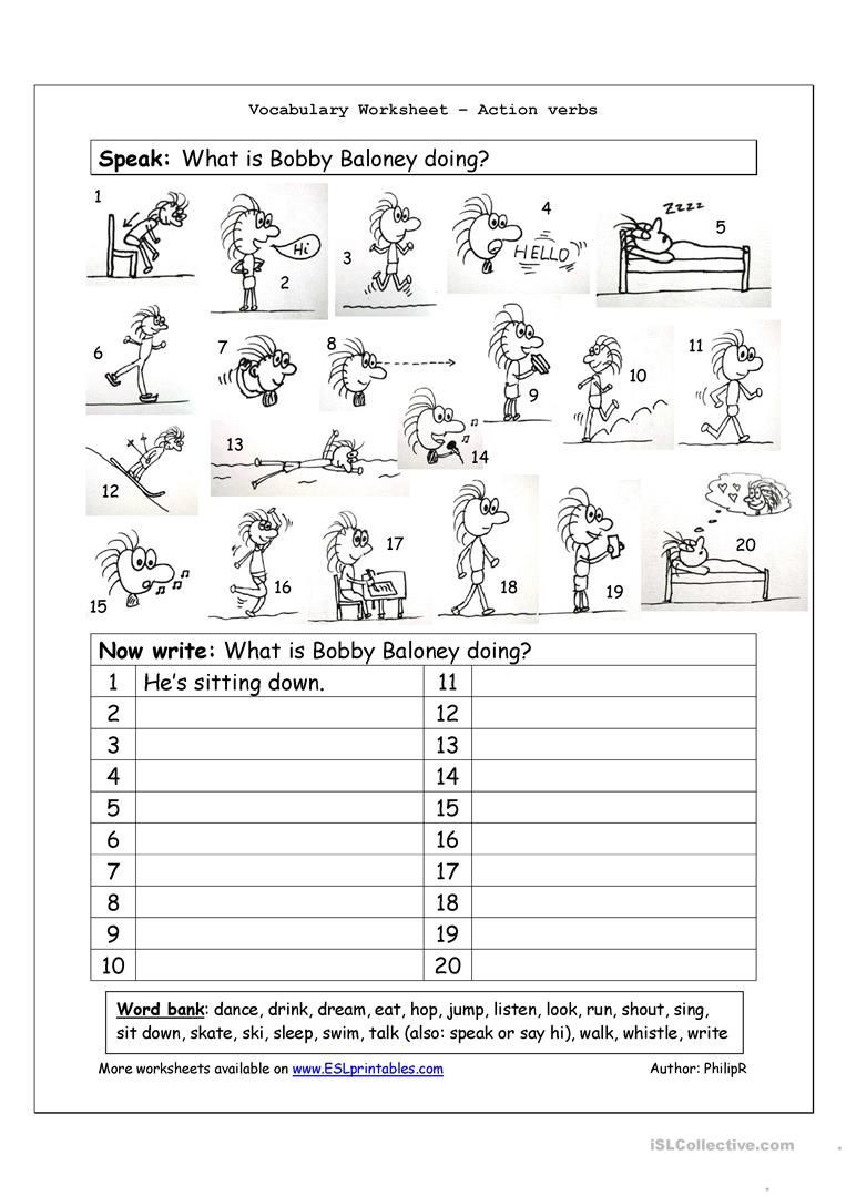 Verbs Worksheets First Grade Vocabulary Matching Worksheet Action Verbs