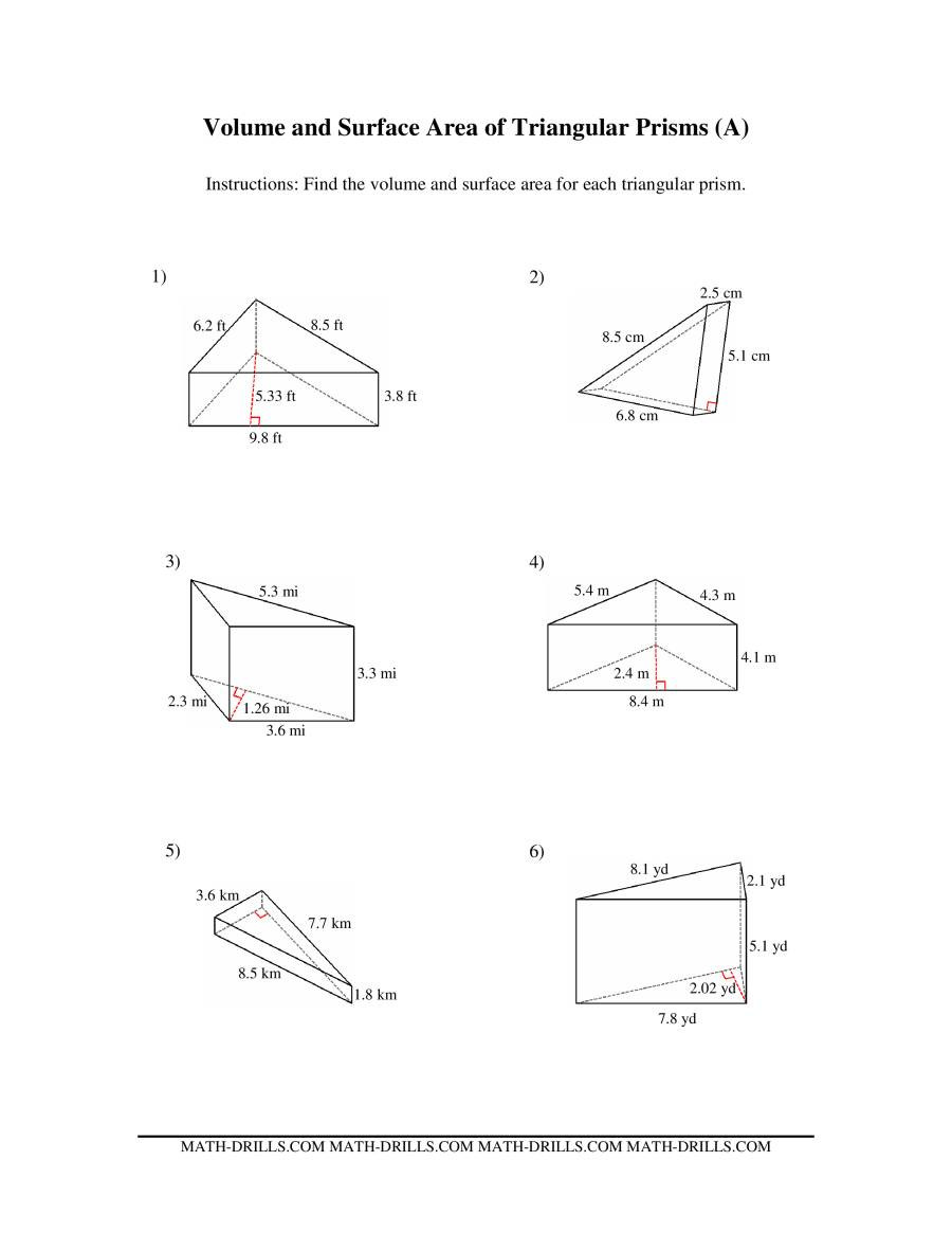 Volume Worksheets 3rd Grade Volume and Surface area Of Triangular Prisms A