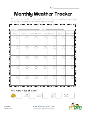 Weather Worksheets for 2nd Grade Monthly Weather Tracking Worksheet