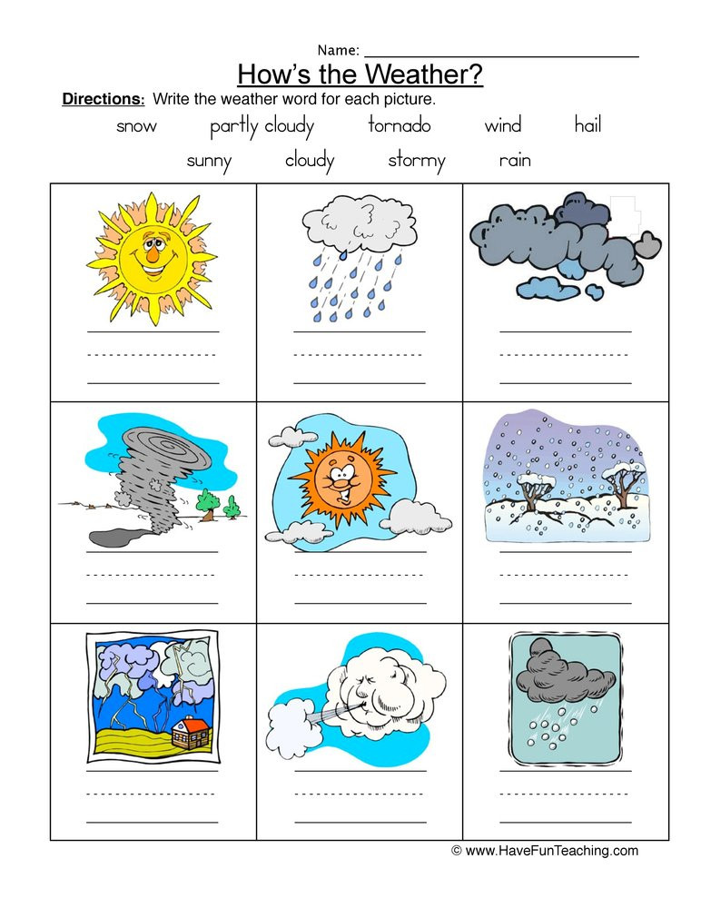 Weather Worksheets for 2nd Grade Weather Names Worksheet