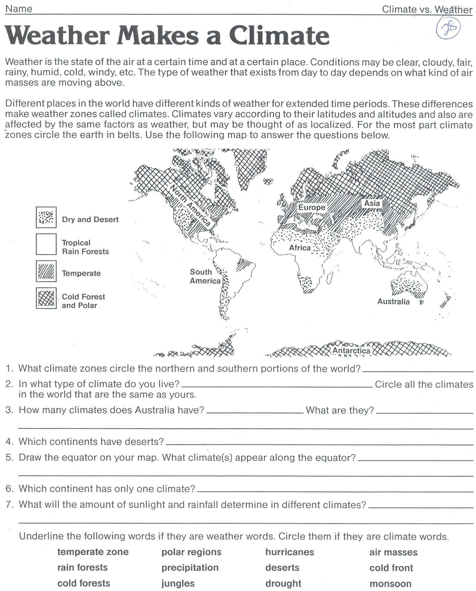 Weather Worksheets for 3rd Grade Middle School Weather Worksheet Save Climate Zones Worksheet