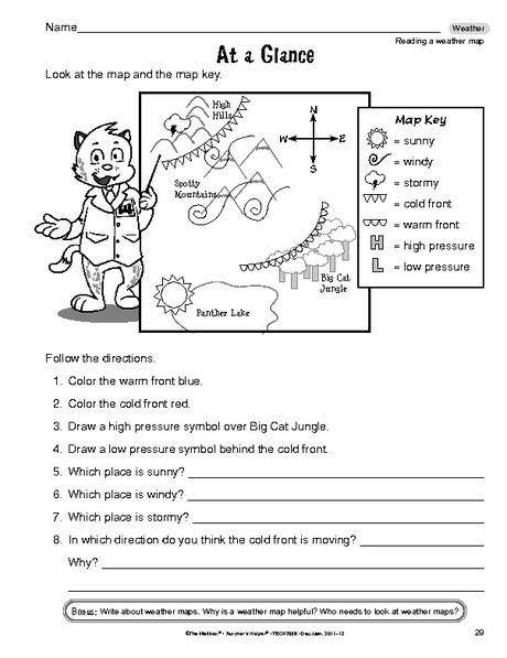 Weather Worksheets for 3rd Grade Reading A Weather Map Identification