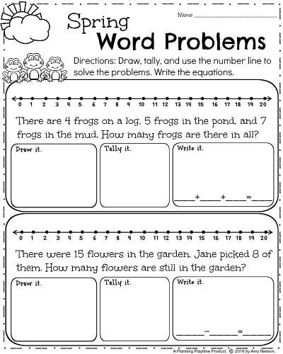 Word Problems Worksheets 1st Grade First Grade Worksheets for Spring